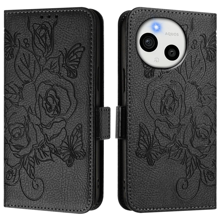 For Sharp Aquos Sense9 Plus Embossed Rose RFID Anti-theft Leather Phone Case