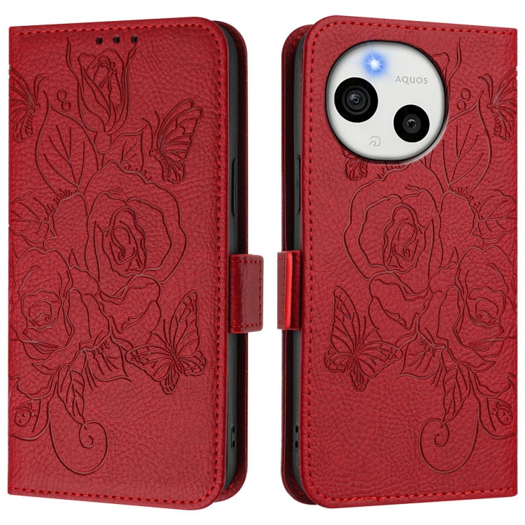 For Sharp Aquos Sense9 Embossed Rose RFID Anti-theft Leather Phone Case