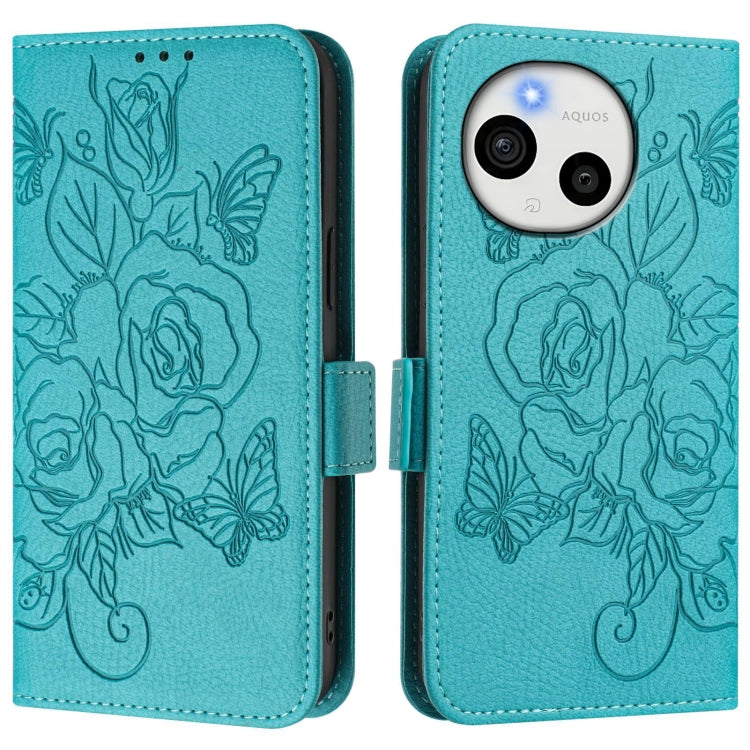 For Sharp Aquos Sense9 Embossed Rose RFID Anti-theft Leather Phone Case