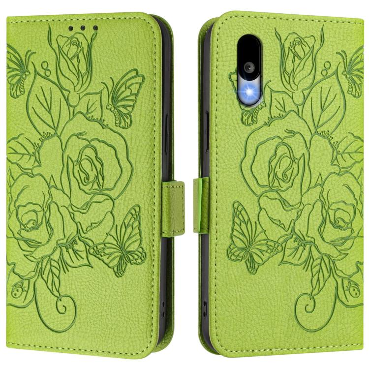 For Sharp Basio Active3 Embossed Rose RFID Anti-theft Leather Phone Case