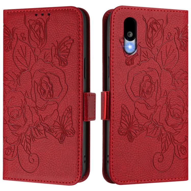 For Sharp Basio Active3 Embossed Rose RFID Anti-theft Leather Phone Case