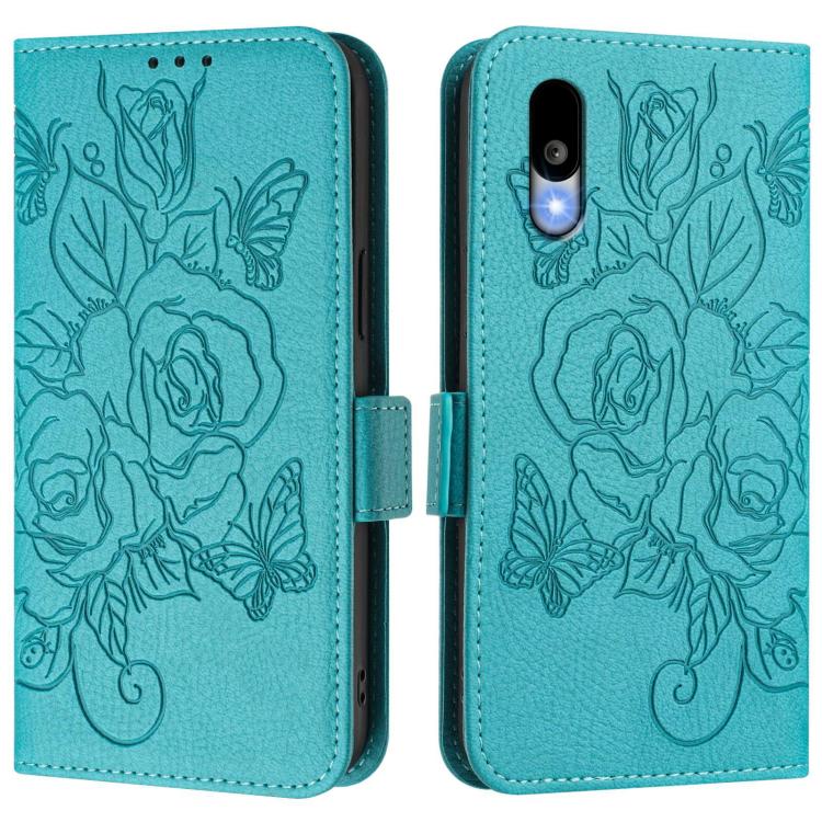 For Sharp Basio Active3 Embossed Rose RFID Anti-theft Leather Phone Case