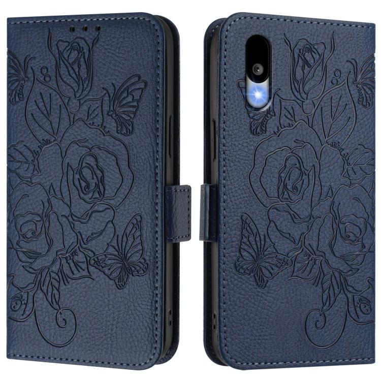 For Sharp Basio Active3 Embossed Rose RFID Anti-theft Leather Phone Case