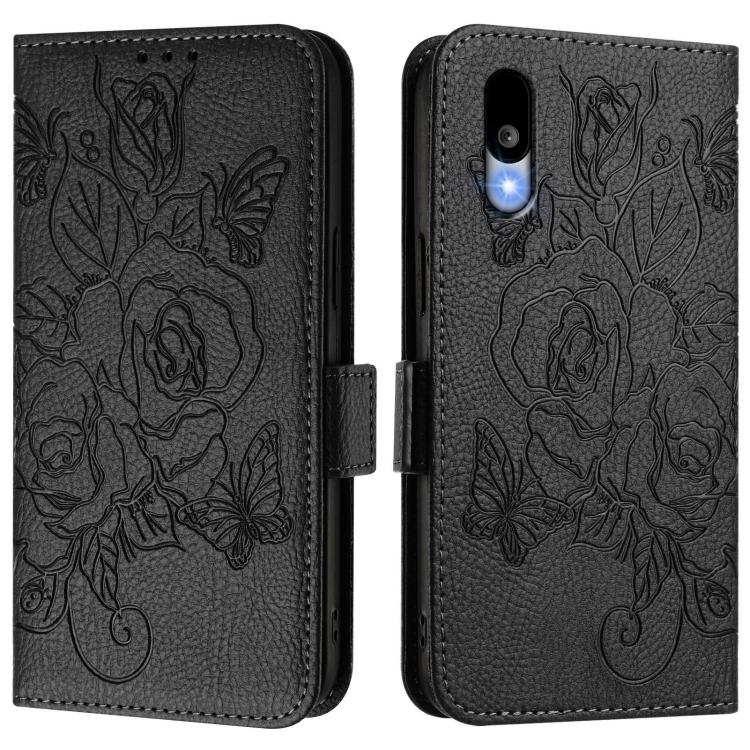 For Sharp Basio Active3 Embossed Rose RFID Anti-theft Leather Phone Case