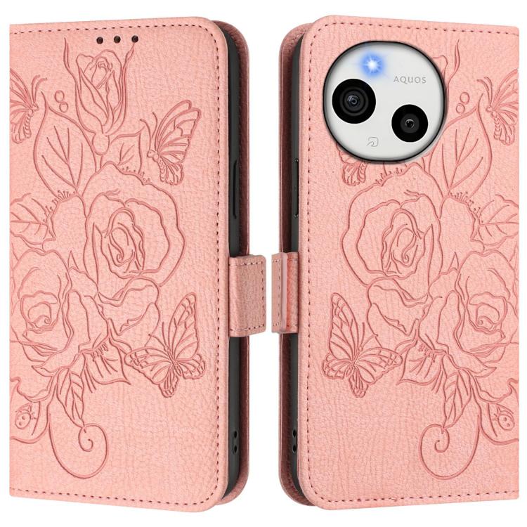 For Sharp Aquos Sense10 Embossed Rose RFID Anti-theft Leather Phone Case