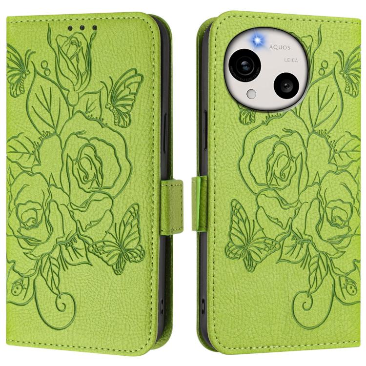 For Sharp Aquos R11 Embossed Rose RFID Anti-theft Leather Phone Case