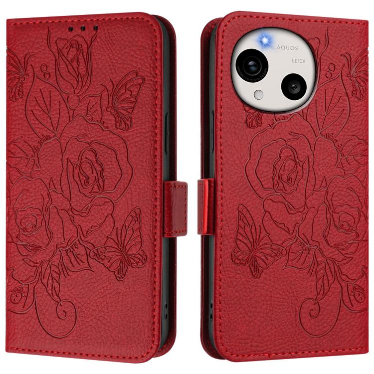 For Sharp Aquos R11 Embossed Rose RFID Anti-theft Leather Phone Case