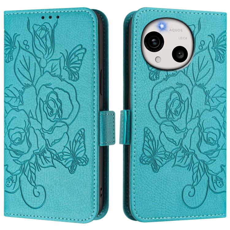For Sharp Aquos R11 Embossed Rose RFID Anti-theft Leather Phone Case