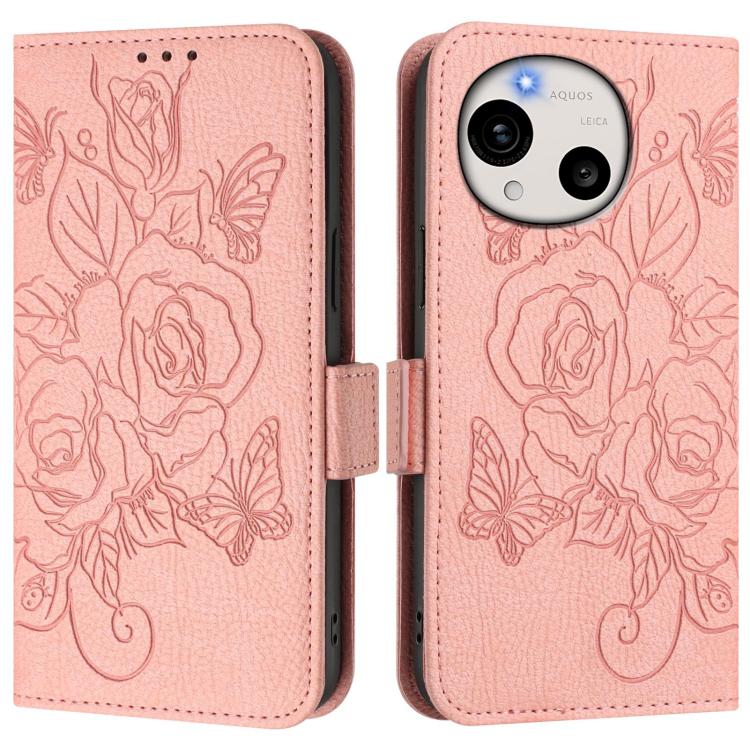 For Sharp Aquos R11 Embossed Rose RFID Anti-theft Leather Phone Case