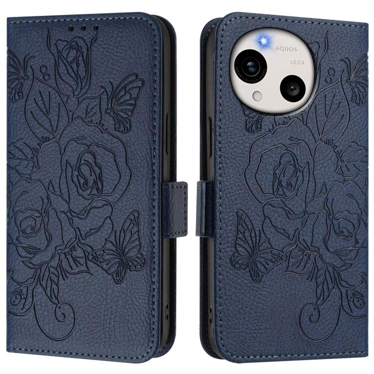 For Sharp Aquos R11 Embossed Rose RFID Anti-theft Leather Phone Case