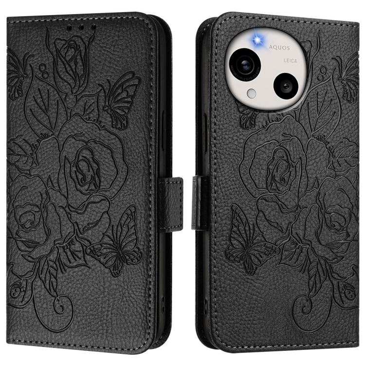 For Sharp Aquos R11 Embossed Rose RFID Anti-theft Leather Phone Case