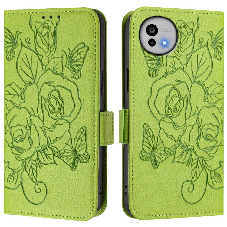For Sharp Aquos wish6 Embossed Rose RFID Anti-theft Leather Phone Case