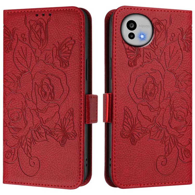 For Sharp Aquos wish6 Embossed Rose RFID Anti-theft Leather Phone Case