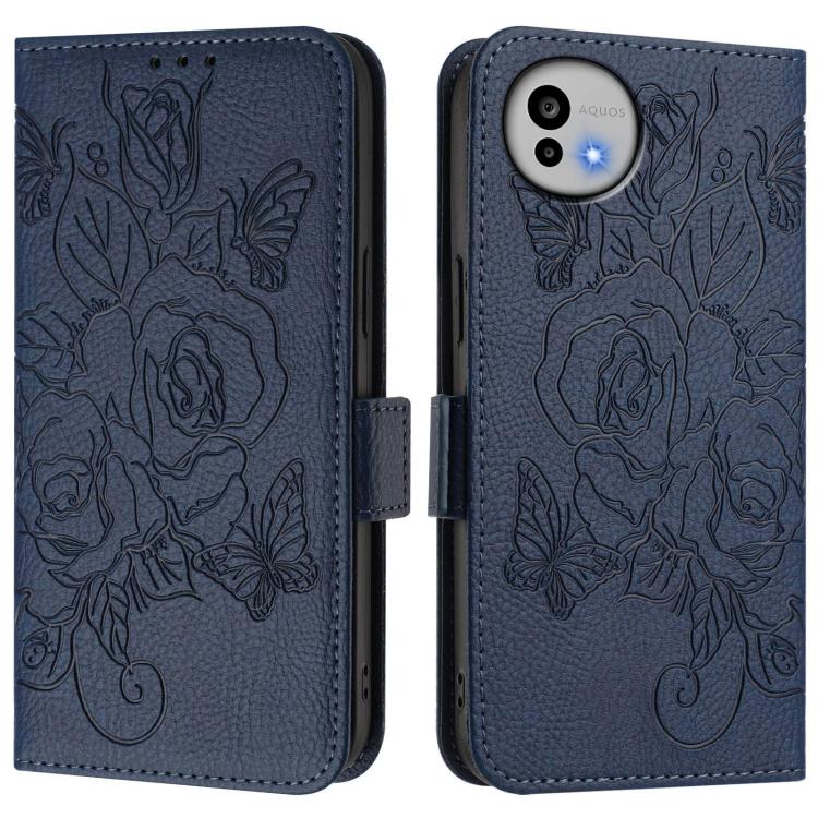 For Sharp Aquos wish6 Embossed Rose RFID Anti-theft Leather Phone Case