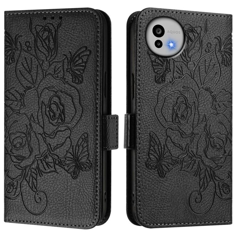 For Sharp Aquos wish6 Embossed Rose RFID Anti-theft Leather Phone Case