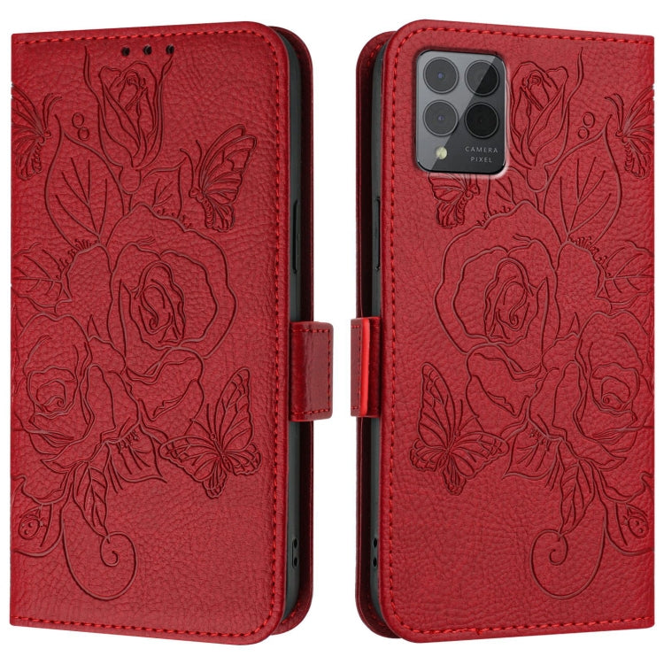For T-Mobile REVVL 6 Pro / 6x Pro 5G Embossed Rose RFID Anti-theft Leather Phone Case