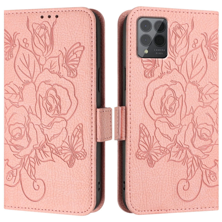 For T-Mobile REVVL 6 Pro / 6x Pro 5G Embossed Rose RFID Anti-theft Leather Phone Case