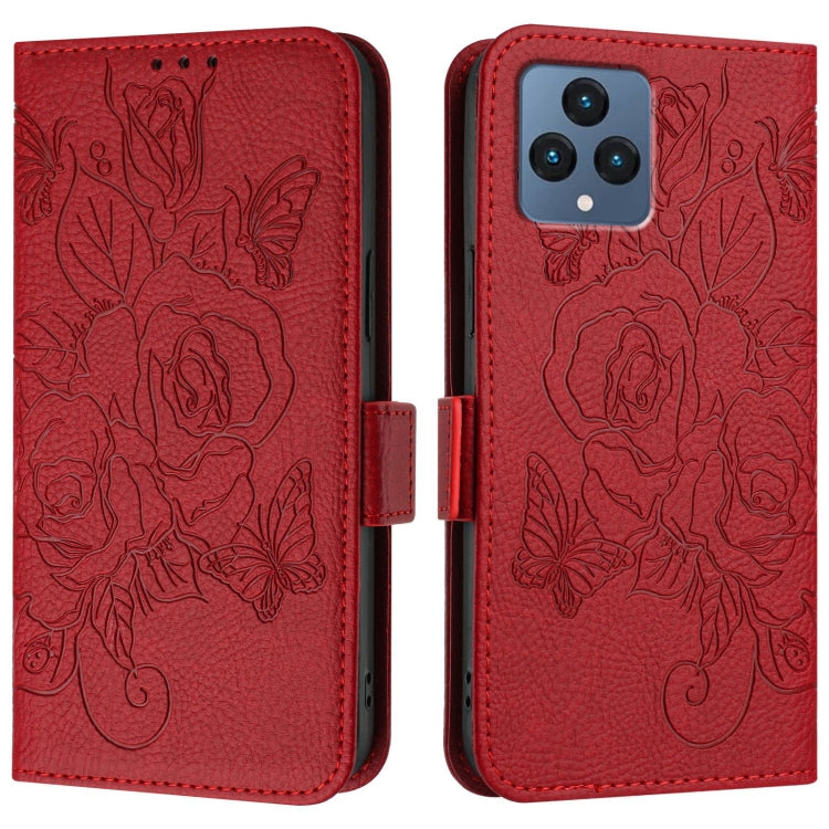 For T-Mobile REVVL 6 / 6x 5G Embossed Rose RFID Anti-theft Leather Phone Case