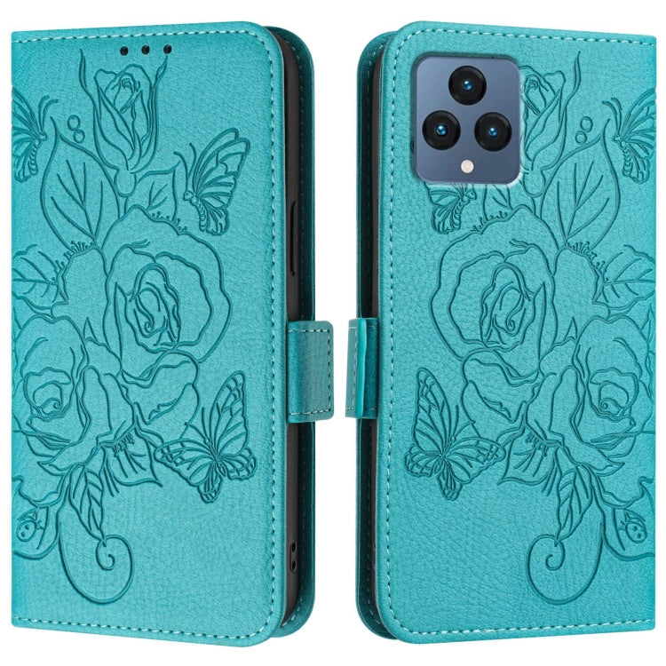For T-Mobile REVVL 6 / 6x 5G Embossed Rose RFID Anti-theft Leather Phone Case