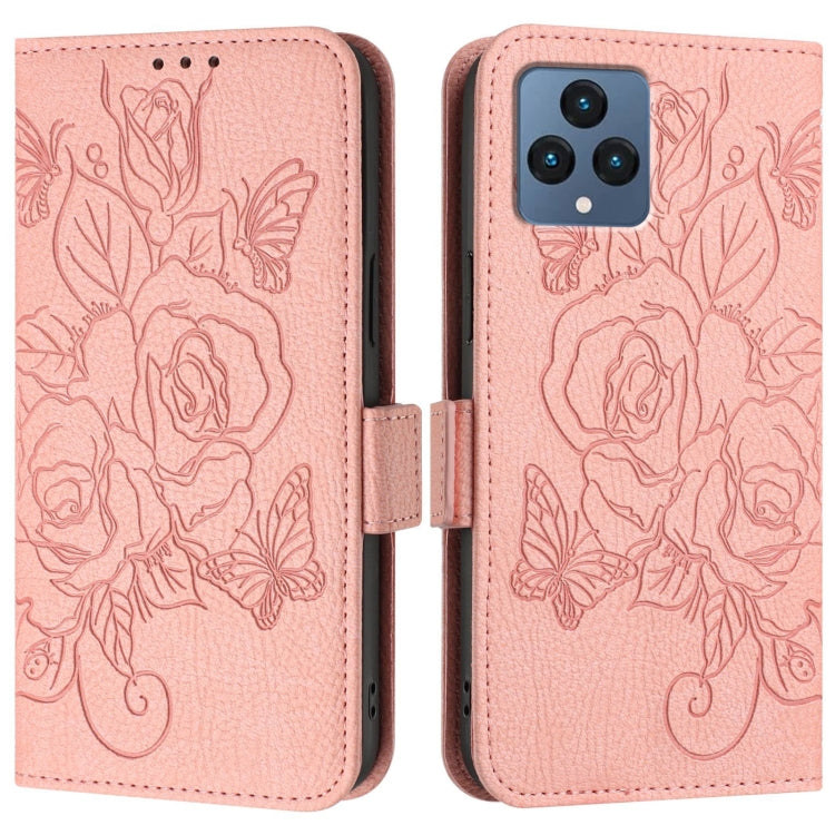 For T-Mobile REVVL 6 / 6x 5G Embossed Rose RFID Anti-theft Leather Phone Case