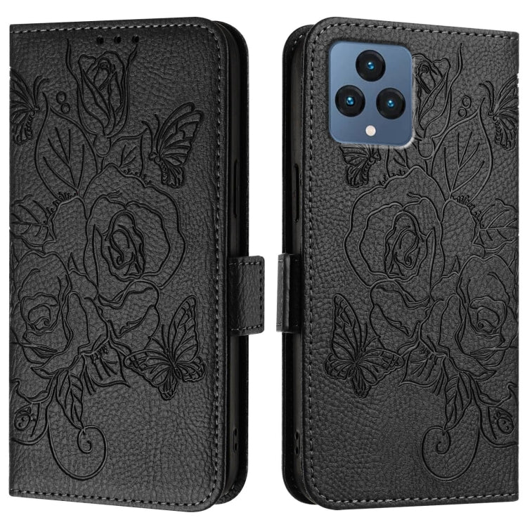 For T-Mobile REVVL 6 / 6x 5G Embossed Rose RFID Anti-theft Leather Phone Case