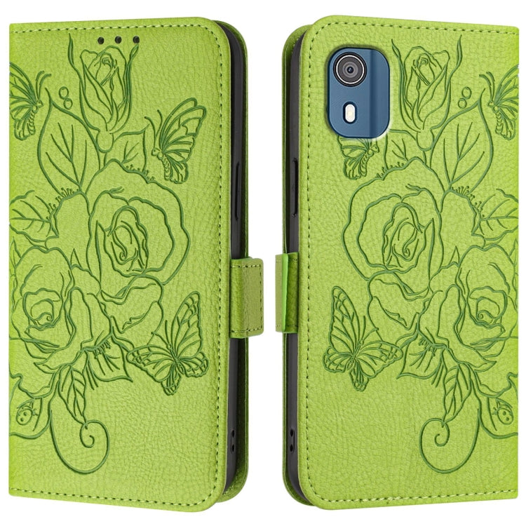 For Nokia C02 Embossed Rose RFID Anti-theft Leather Phone Case