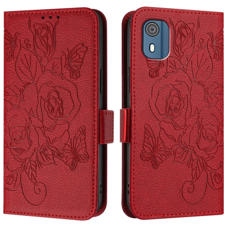 For Nokia C02 Embossed Rose RFID Anti-theft Leather Phone Case