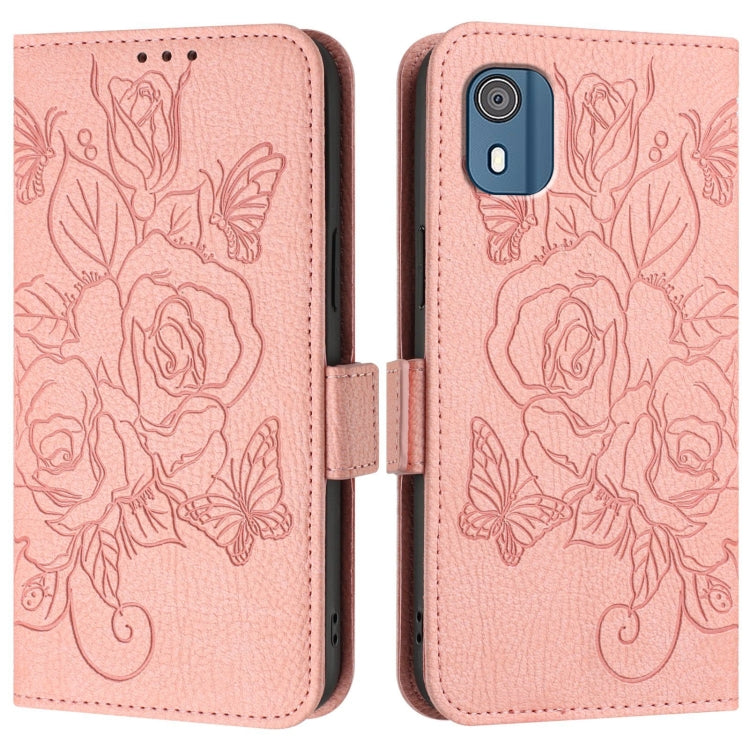 For Nokia C02 Embossed Rose RFID Anti-theft Leather Phone Case