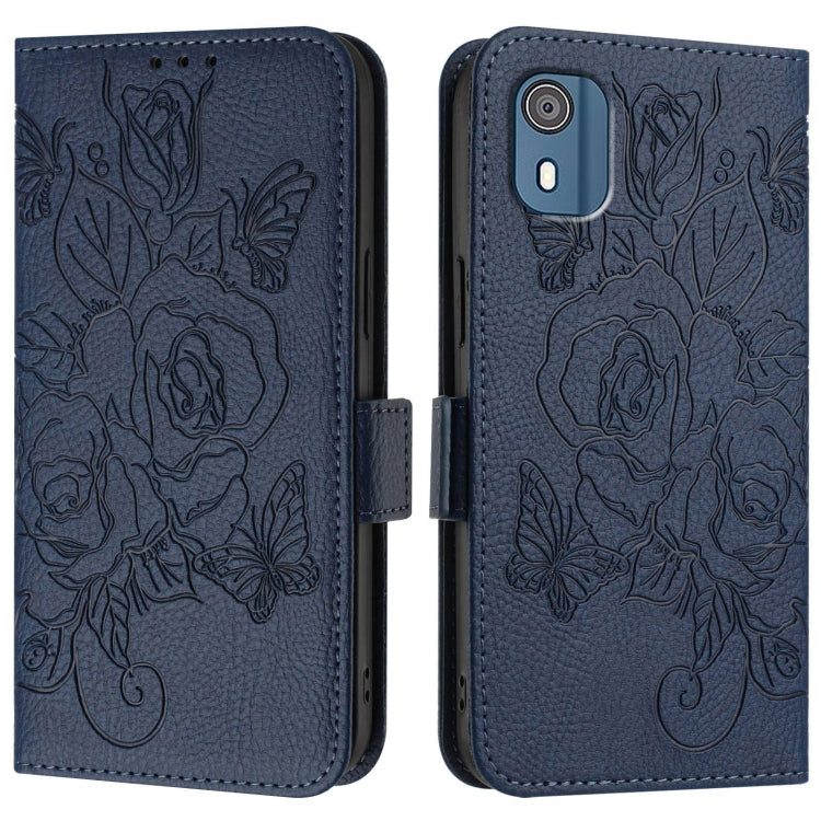 For Nokia C02 Embossed Rose RFID Anti-theft Leather Phone Case