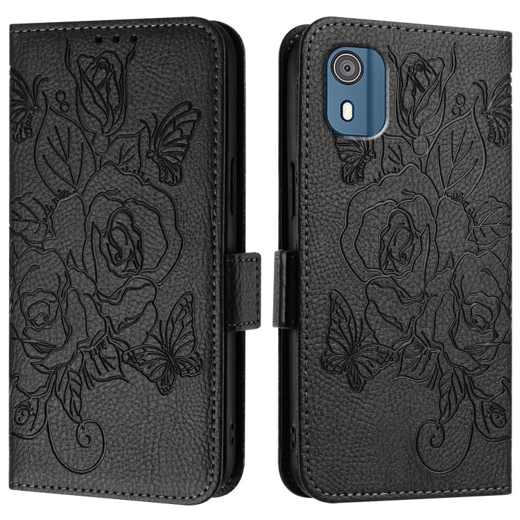 For Nokia C02 Embossed Rose RFID Anti-theft Leather Phone Case