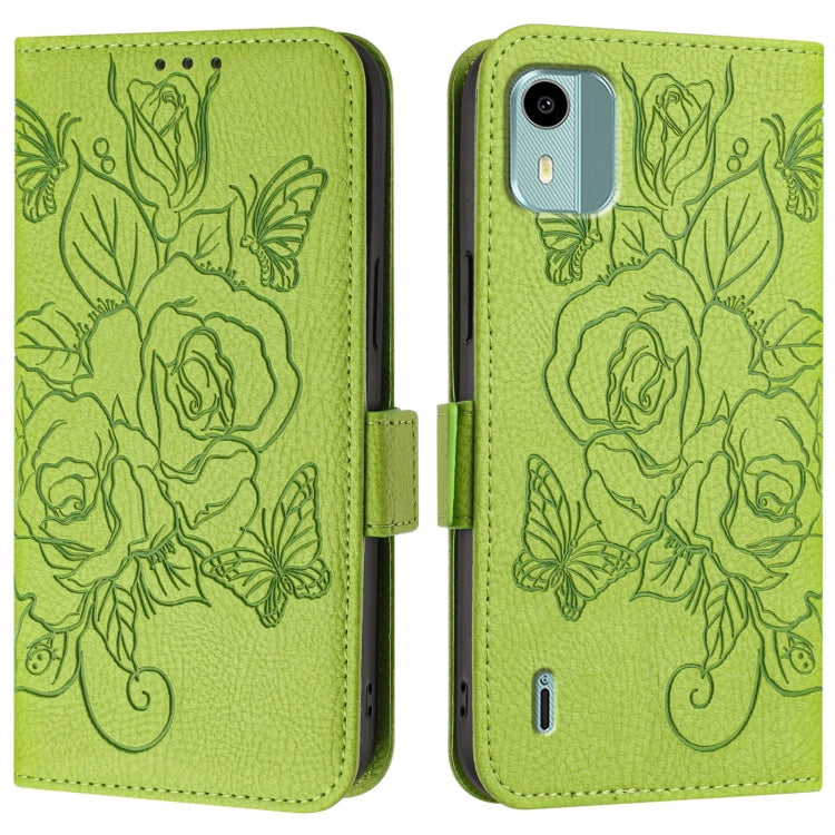 For Nokia C12 Embossed Rose RFID Anti-theft Leather Phone Case