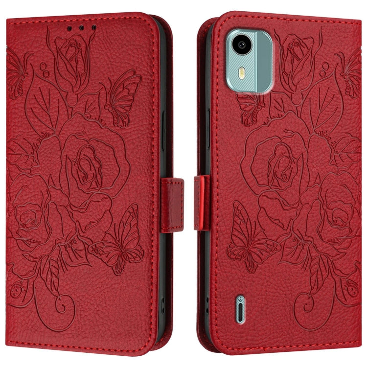 For Nokia C12 Embossed Rose RFID Anti-theft Leather Phone Case