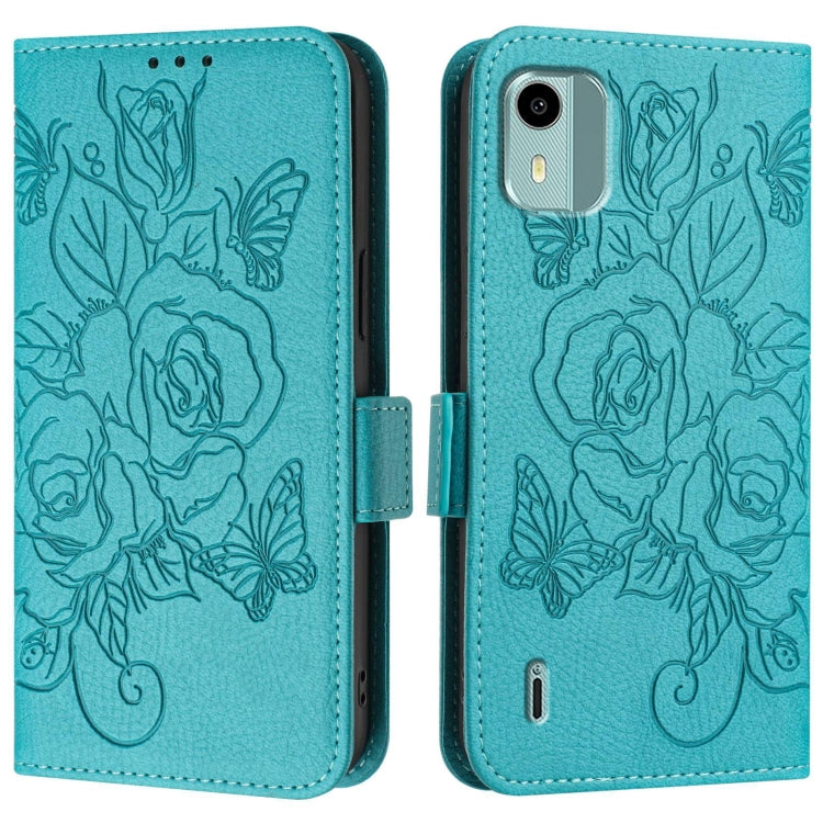 For Nokia C12 Embossed Rose RFID Anti-theft Leather Phone Case