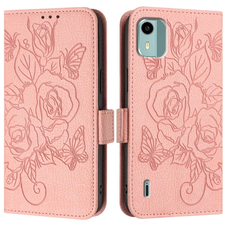 For Nokia C12 Embossed Rose RFID Anti-theft Leather Phone Case