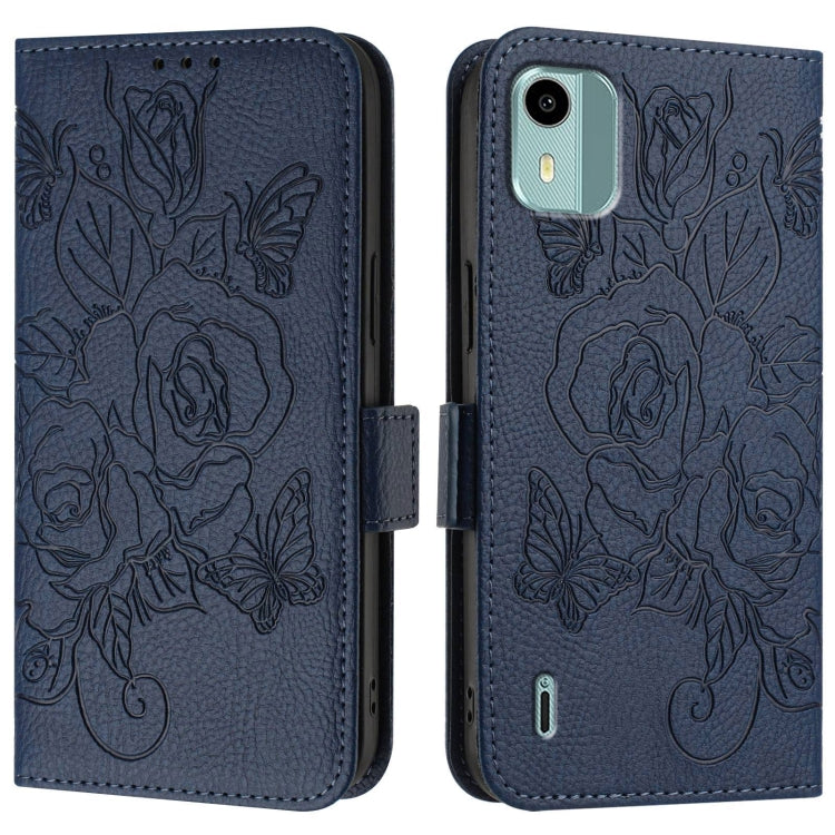 For Nokia C12 Embossed Rose RFID Anti-theft Leather Phone Case