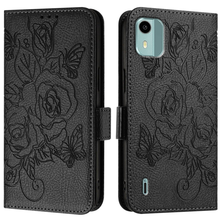 For Nokia C12 Embossed Rose RFID Anti-theft Leather Phone Case