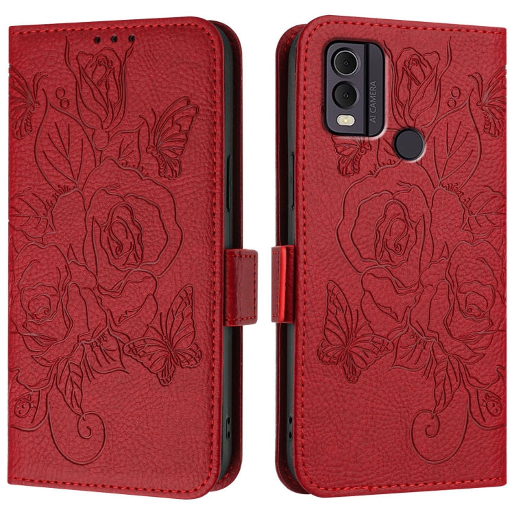 For Nokia C22 Embossed Rose RFID Anti-theft Leather Phone Case
