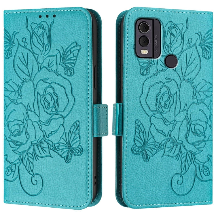 For Nokia C22 Embossed Rose RFID Anti-theft Leather Phone Case