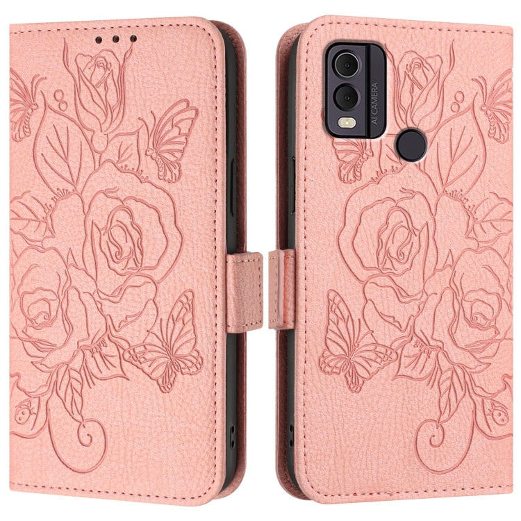 For Nokia C22 Embossed Rose RFID Anti-theft Leather Phone Case