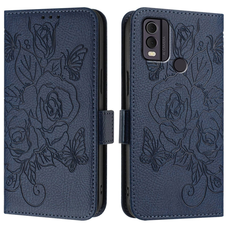 For Nokia C22 Embossed Rose RFID Anti-theft Leather Phone Case