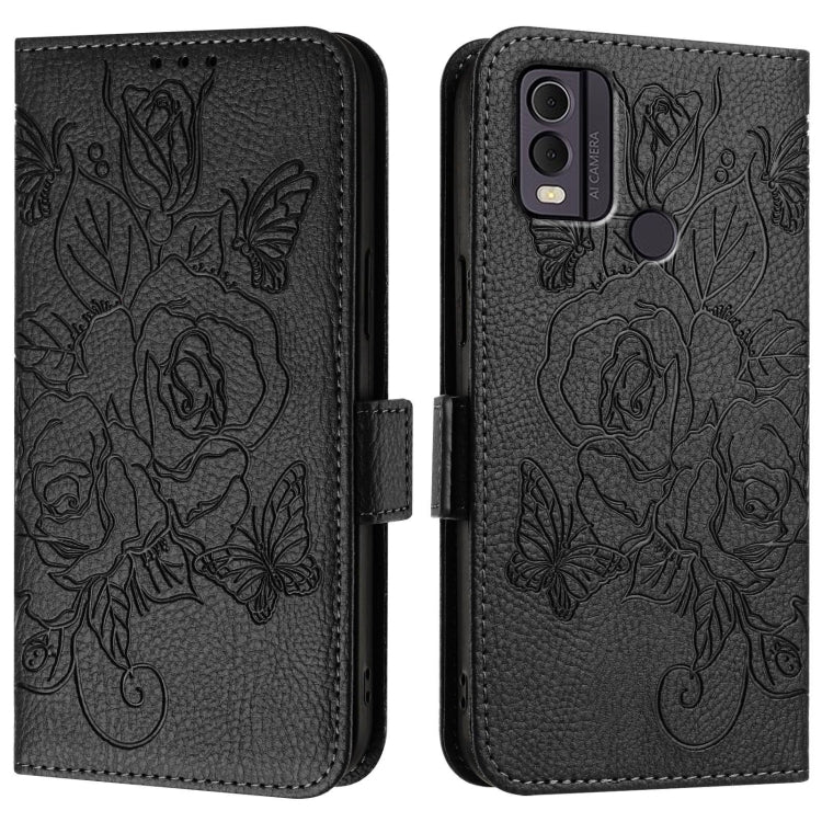 For Nokia C22 Embossed Rose RFID Anti-theft Leather Phone Case