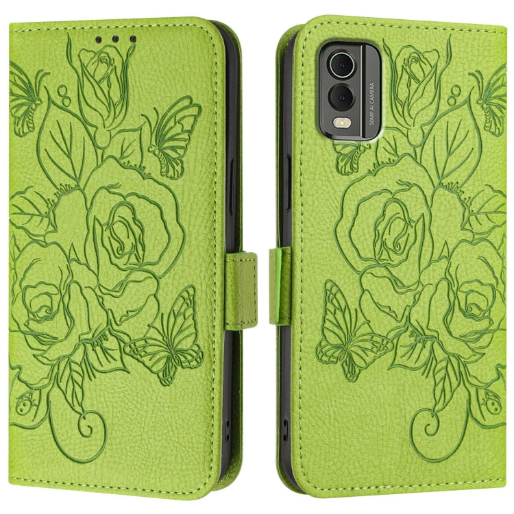 For Nokia C32 Embossed Rose RFID Anti-theft Leather Phone Case