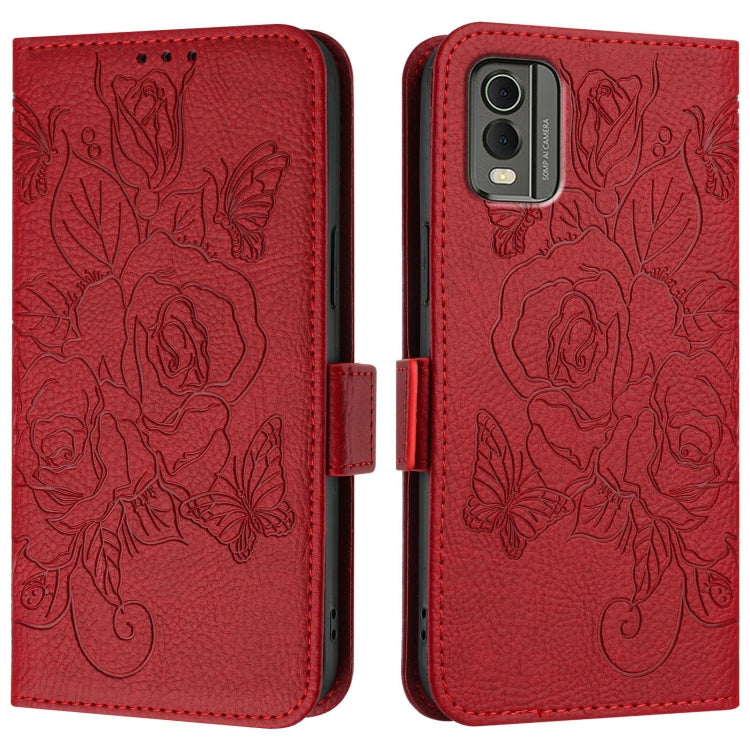 For Nokia C32 Embossed Rose RFID Anti-theft Leather Phone Case