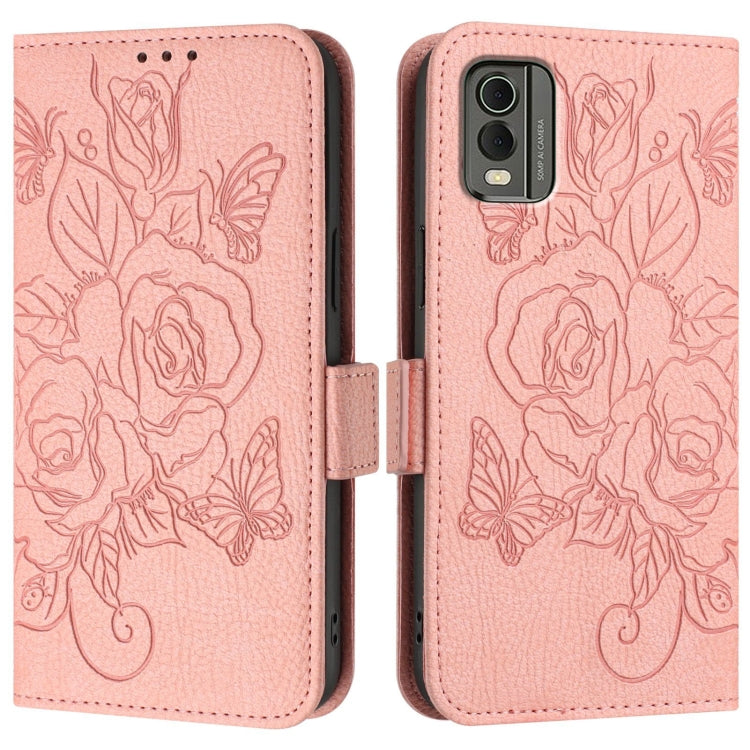 For Nokia C32 Embossed Rose RFID Anti-theft Leather Phone Case