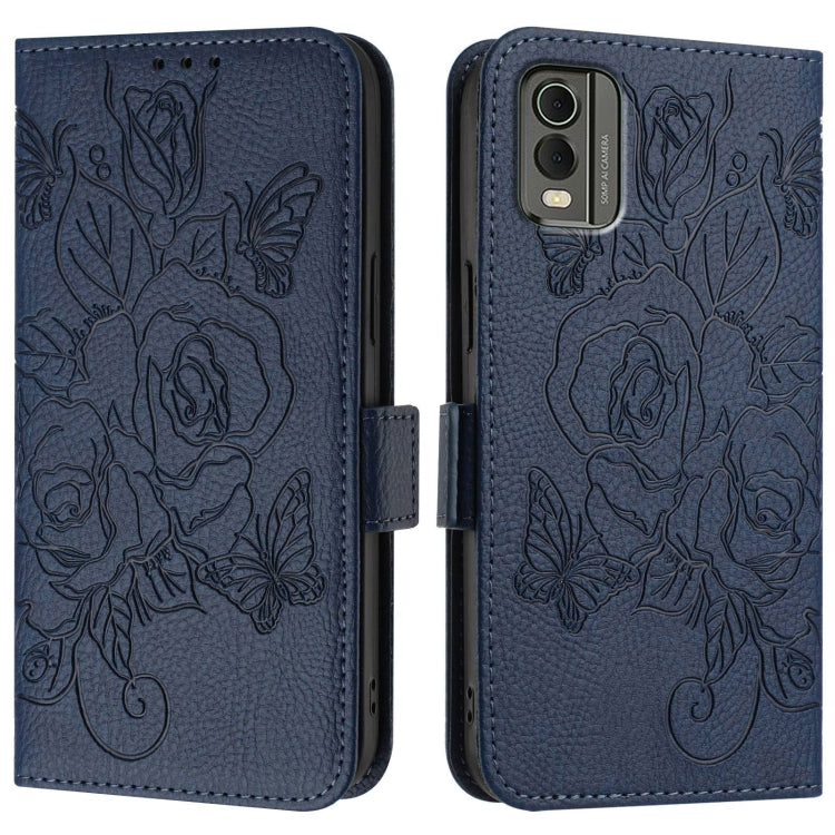 For Nokia C32 Embossed Rose RFID Anti-theft Leather Phone Case