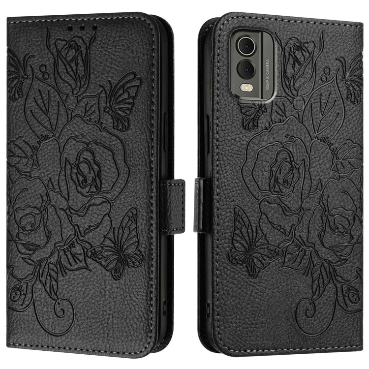 For Nokia C32 Embossed Rose RFID Anti-theft Leather Phone Case