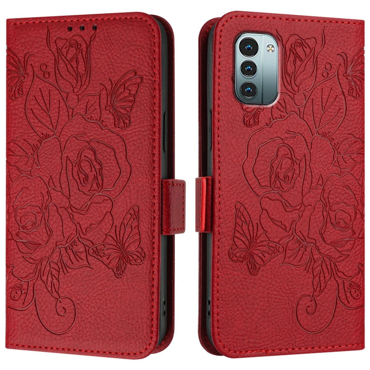 For Nokia G11 4G / G21 4G Embossed Rose RFID Anti-theft Leather Phone Case