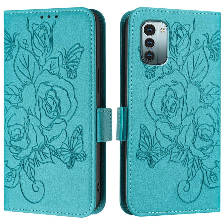 For Nokia G11 4G / G21 4G Embossed Rose RFID Anti-theft Leather Phone Case