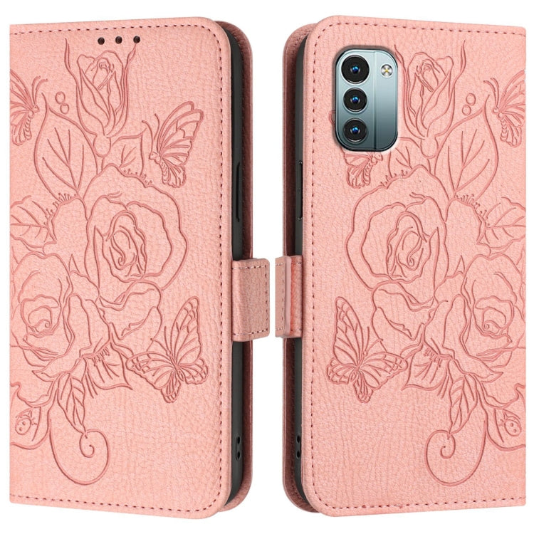For Nokia G11 4G / G21 4G Embossed Rose RFID Anti-theft Leather Phone Case