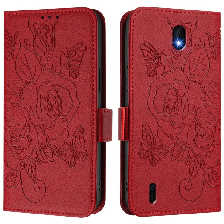 For Nokia C01 Plus / C1 2nd Edition Embossed Rose RFID Anti-theft Leather Phone Case